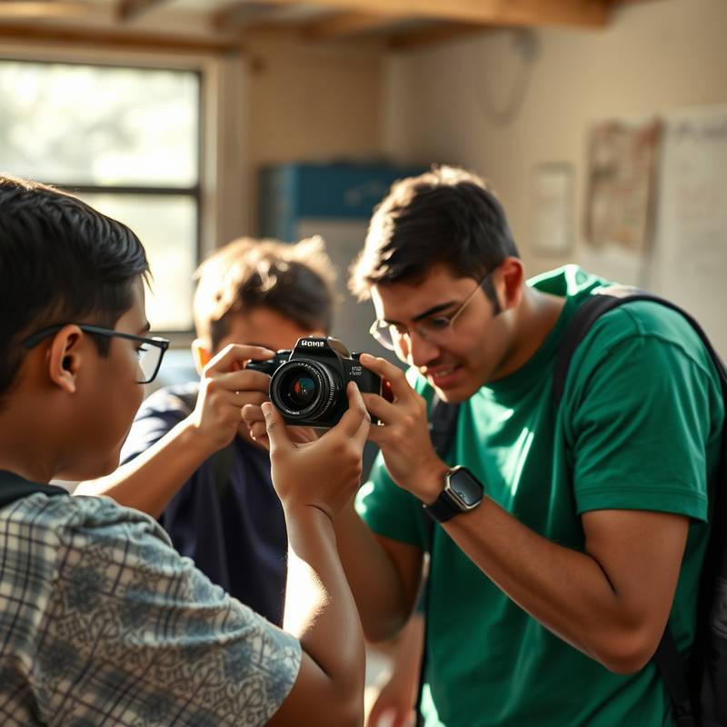 Students learning camera techniques